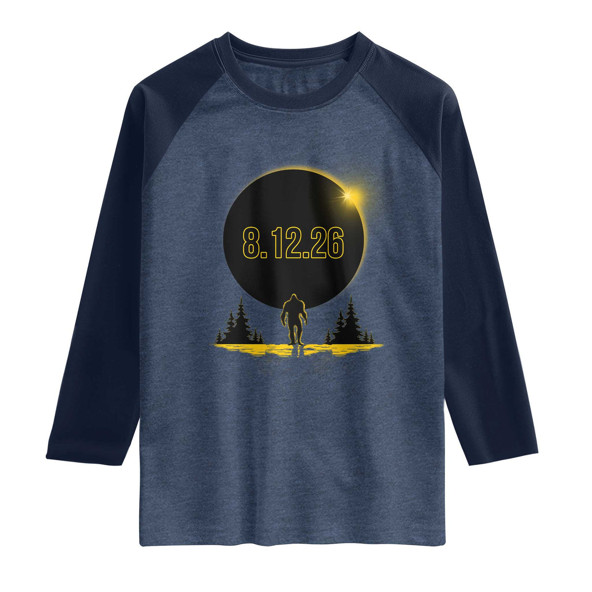 Bigfoot August 12 2026 Total Solar Eclipse Raglan Shirt Totality Sasquatch Cryptid Stargazer Memorabilia