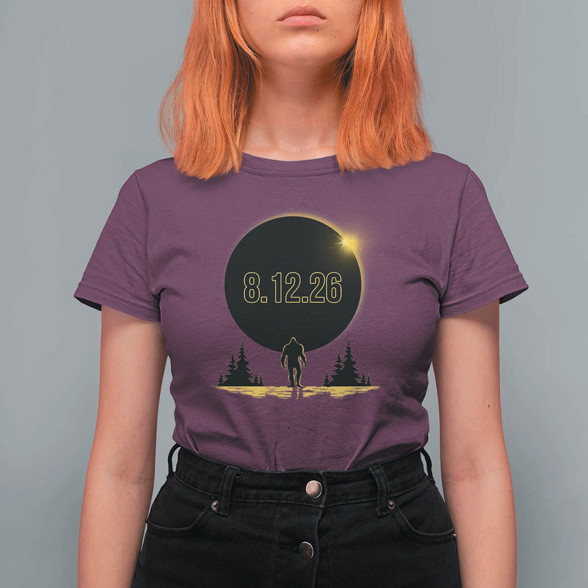 Bigfoot August 12 2026 Total Solar Eclipse T Shirt For Women Totality Sasquatch Cryptid Stargazer Memorabilia