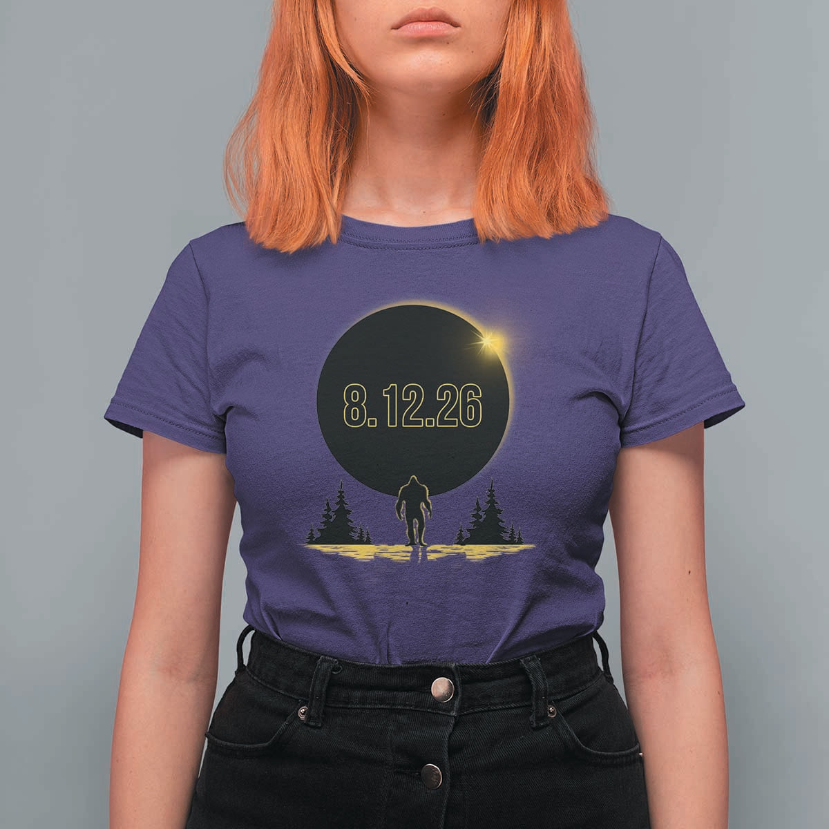 Bigfoot August 12 2026 Total Solar Eclipse T Shirt For Women Totality Sasquatch Cryptid Stargazer Memorabilia
