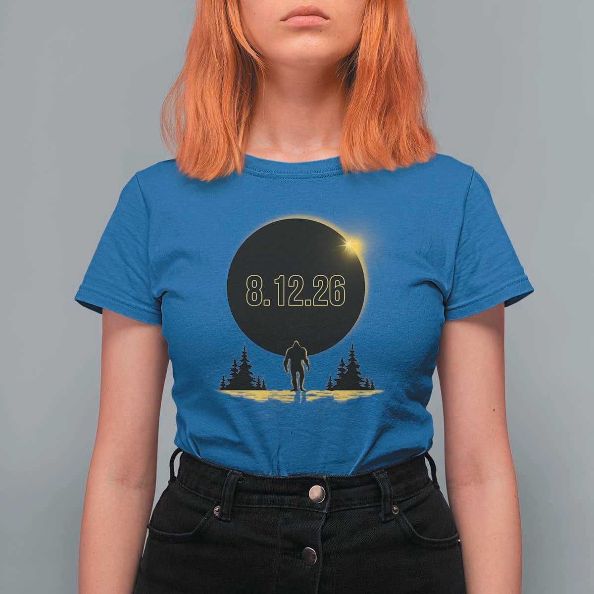Bigfoot August 12 2026 Total Solar Eclipse T Shirt For Women Totality Sasquatch Cryptid Stargazer Memorabilia