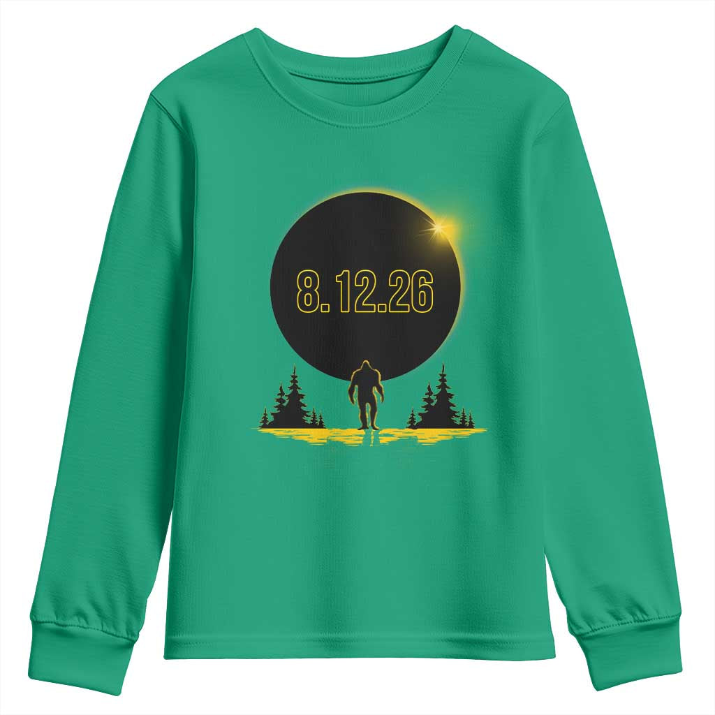 Bigfoot August 12 2026 Total Solar Eclipse Youth Sweatshirt Totality Sasquatch Cryptid Stargazer Memorabilia