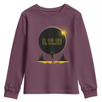 Bigfoot August 12 2026 Total Solar Eclipse Youth Sweatshirt Totality Sasquatch Cryptid Stargazer Memorabilia
