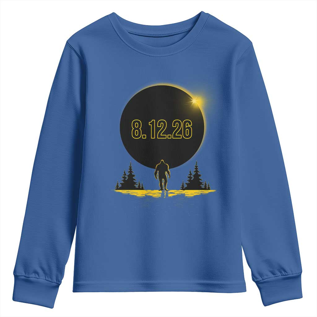 Bigfoot August 12 2026 Total Solar Eclipse Youth Sweatshirt Totality Sasquatch Cryptid Stargazer Memorabilia