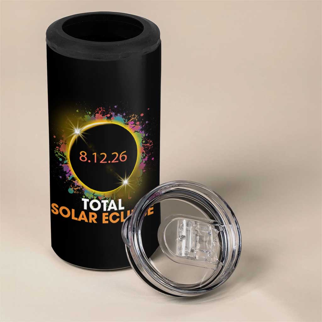 Colorful Paint Splatter 2026 Total Solar Eclipse Totality Astronomy 4 in 1 Can Cooler Tumbler