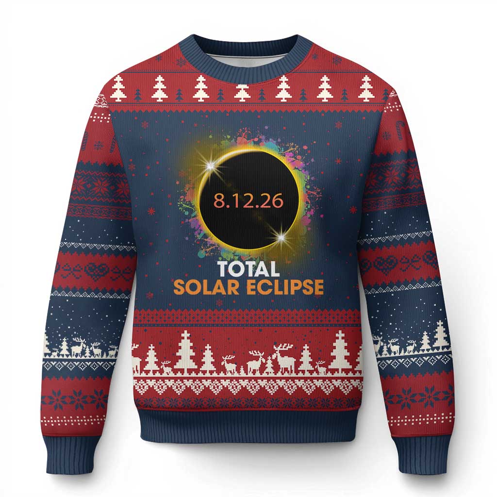 Colorful Paint Splatter 2026 Total Solar Eclipse Totality Astronomy Ugly Christmas Sweater