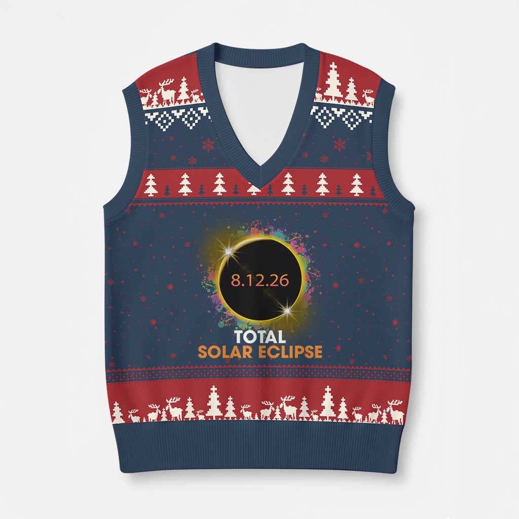 Colorful Paint Splatter 2026 Total Solar Eclipse Totality Astronomy V-Neck Knit Sweater Vest