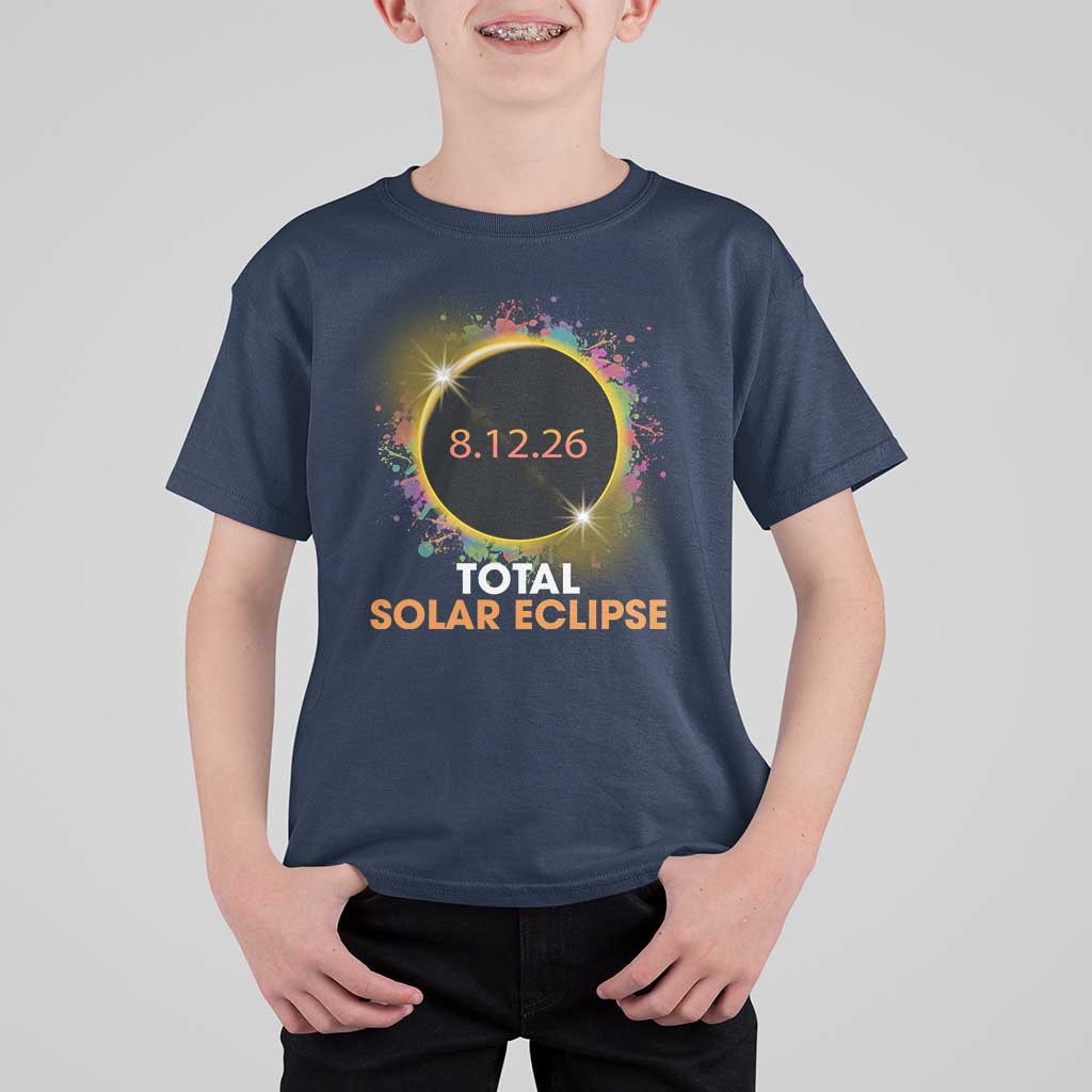 Colorful Paint Splatter 2026 Total Solar Eclipse Totality Astronomy T Shirt For Kid