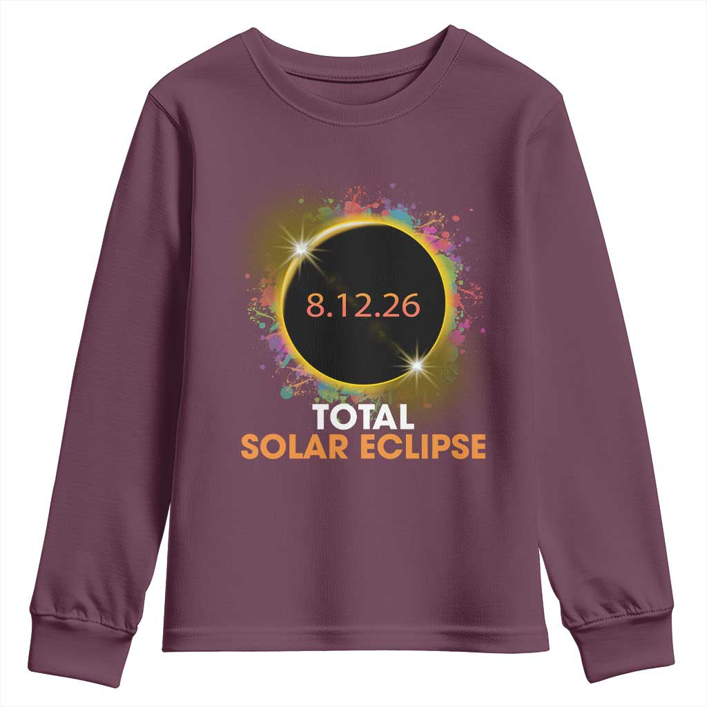 Colorful Paint Splatter 2026 Total Solar Eclipse Totality Astronomy Youth Sweatshirt