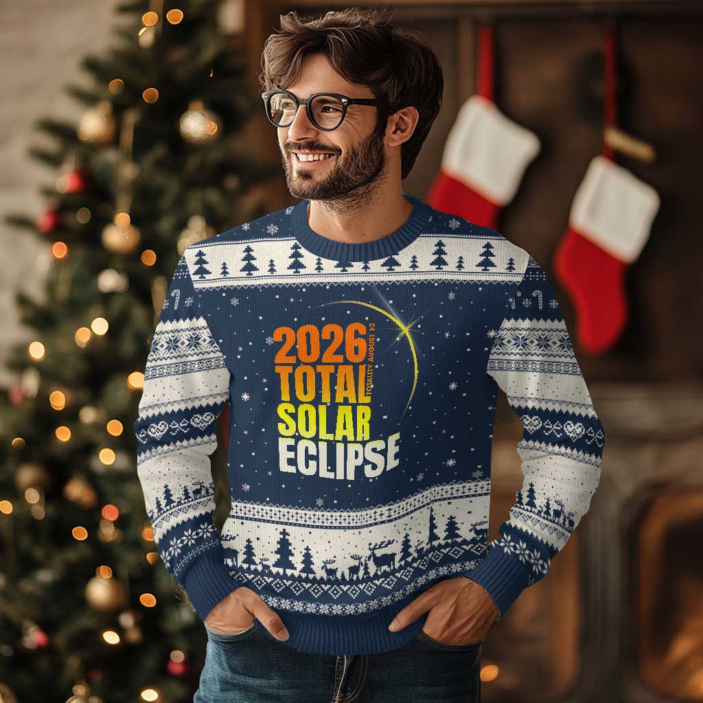 2026 Total Solar Eclipse August 12 Ugly Christmas Sweater Totality Modern Space Graphic