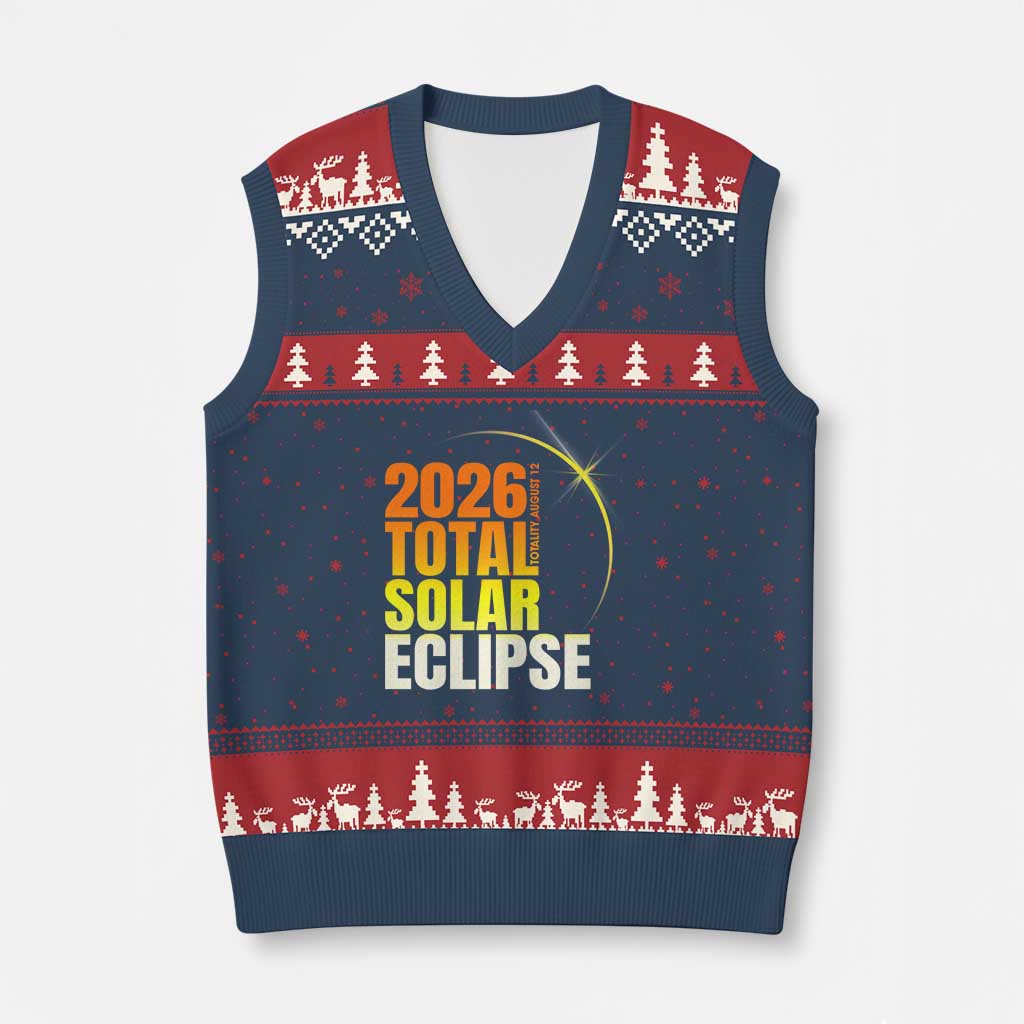 2026 Total Solar Eclipse August 12 V-Neck Knit Sweater Vest Totality Modern Space Graphic