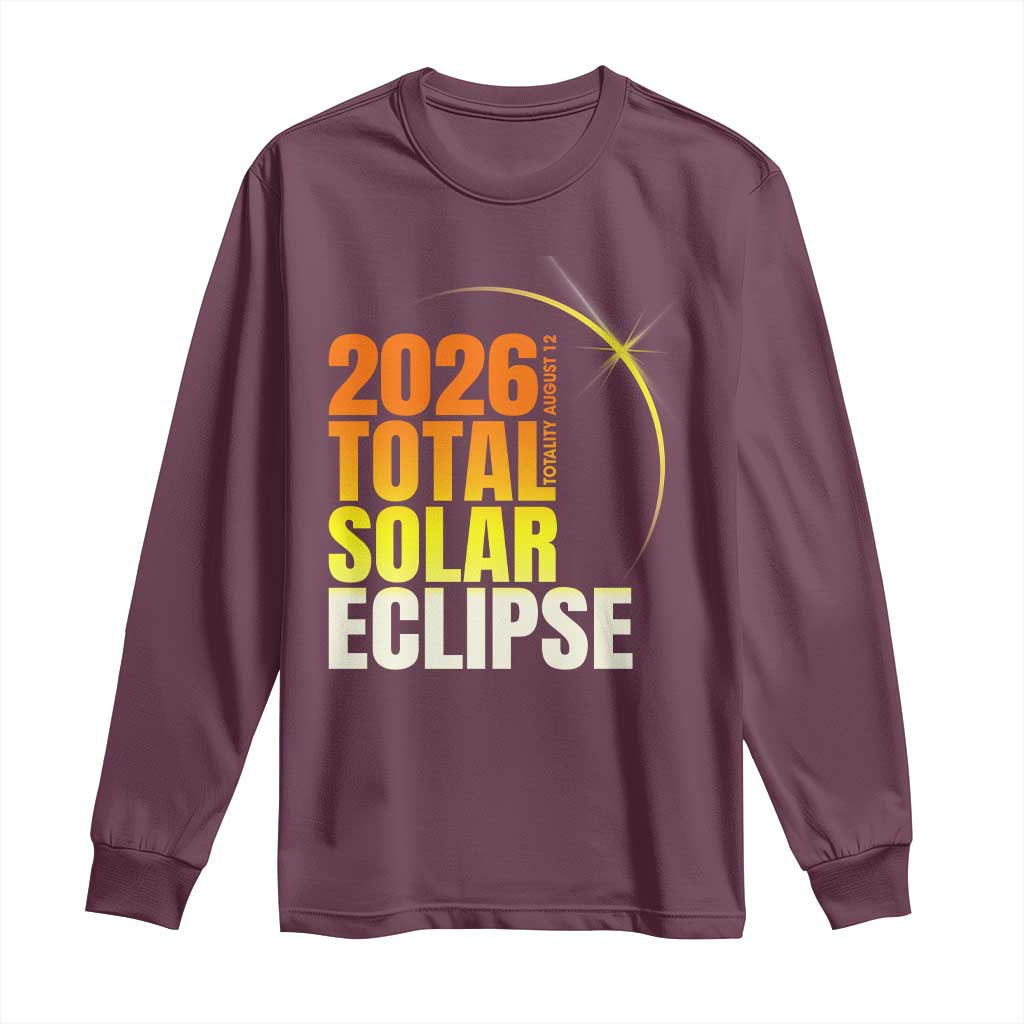2026 Total Solar Eclipse August 12 Long Sleeve Shirt Totality Modern Space Graphic