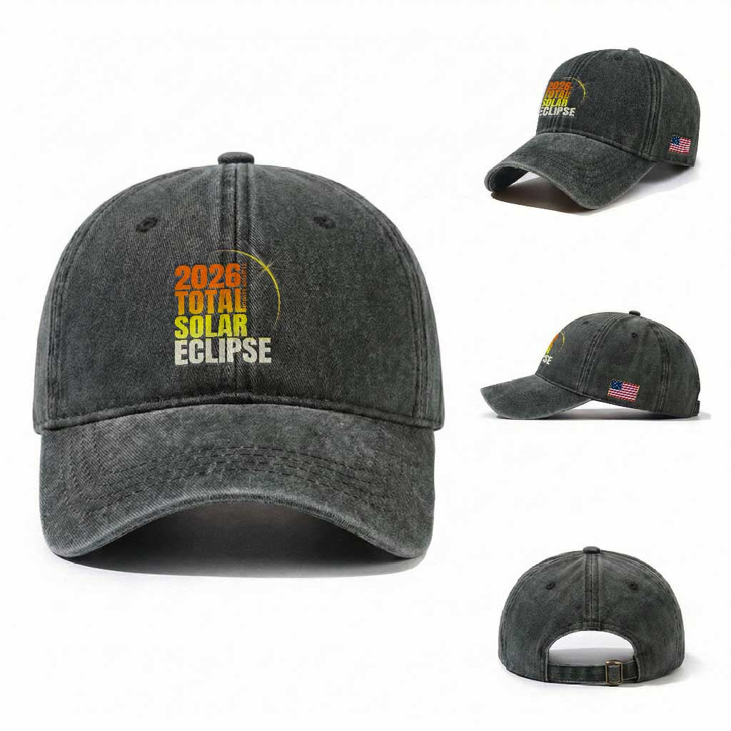 2026 Total Solar Eclipse August 12 Washed Cotton Baseball Cap Totality Modern Space Graphic