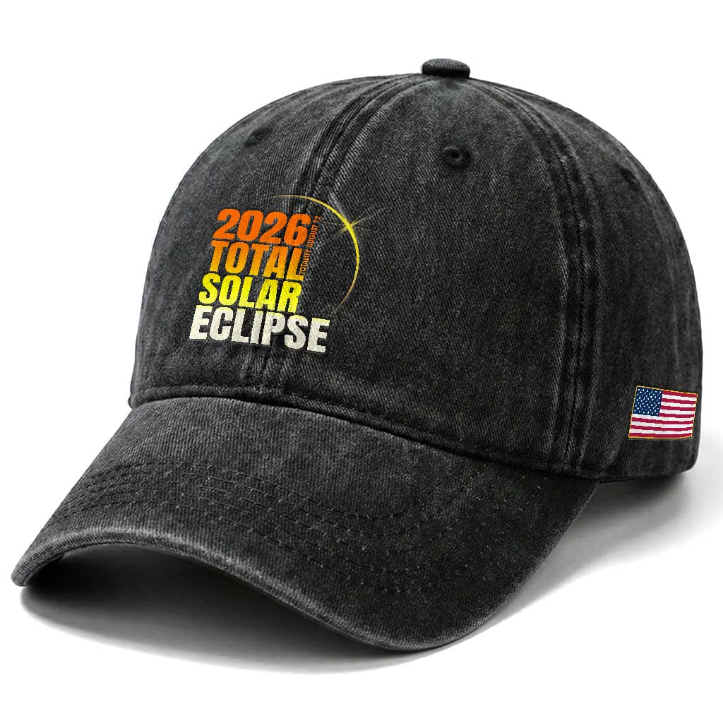 2026 Total Solar Eclipse August 12 Washed Cotton Baseball Cap Totality Modern Space Graphic