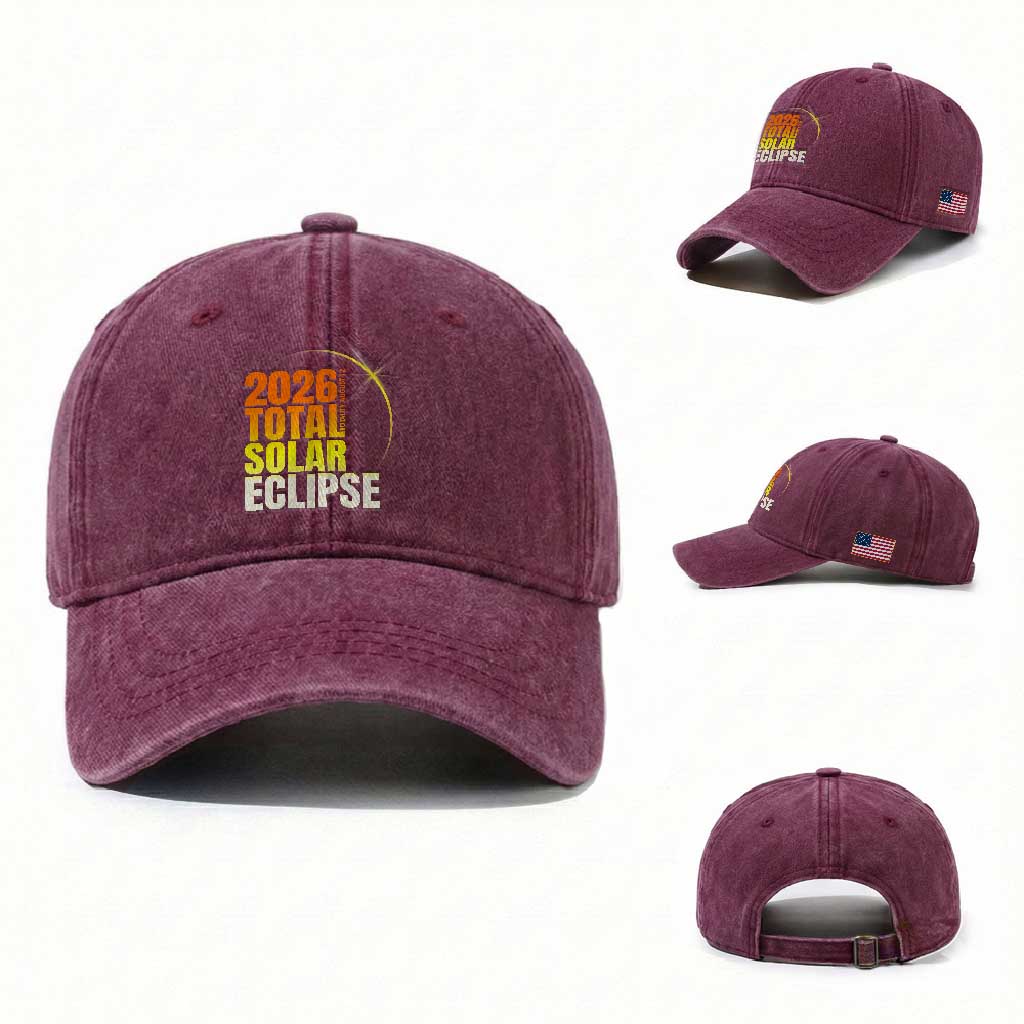 2026 Total Solar Eclipse August 12 Washed Cotton Baseball Cap Totality Modern Space Graphic