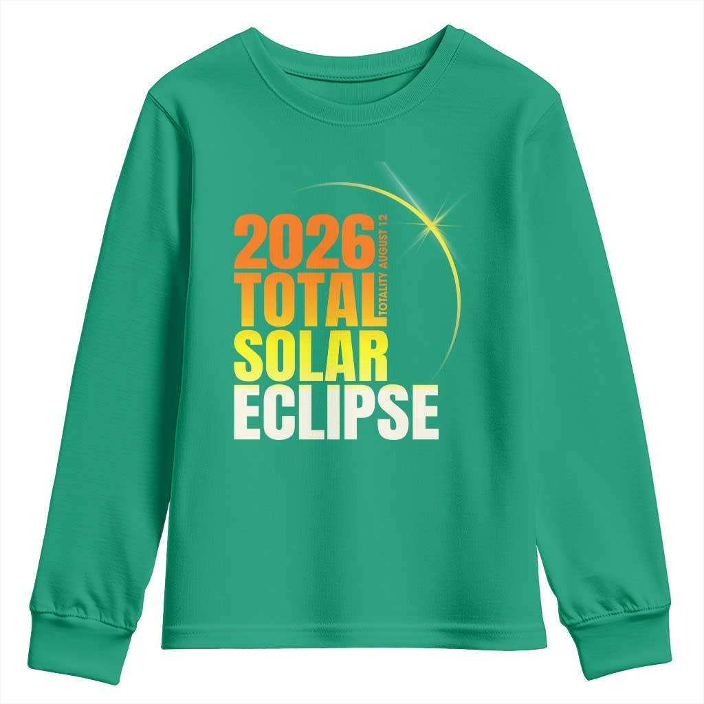 2026 Total Solar Eclipse August 12 Youth Sweatshirt Totality Modern Space Graphic