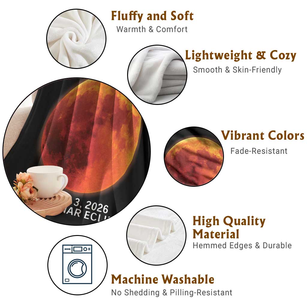 Blood Moon Total Lunar Eclipse March 3 2026 Throw Blanket Blood Moon Astronomy Souvenir Graphic