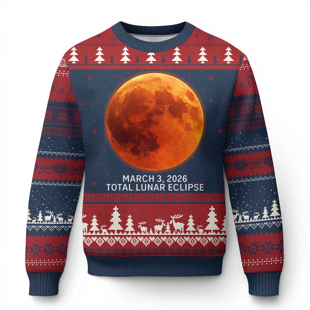 Blood Moon Total Lunar Eclipse March 3 2026 Ugly Christmas Sweater Blood Moon Astronomy Souvenir Graphic