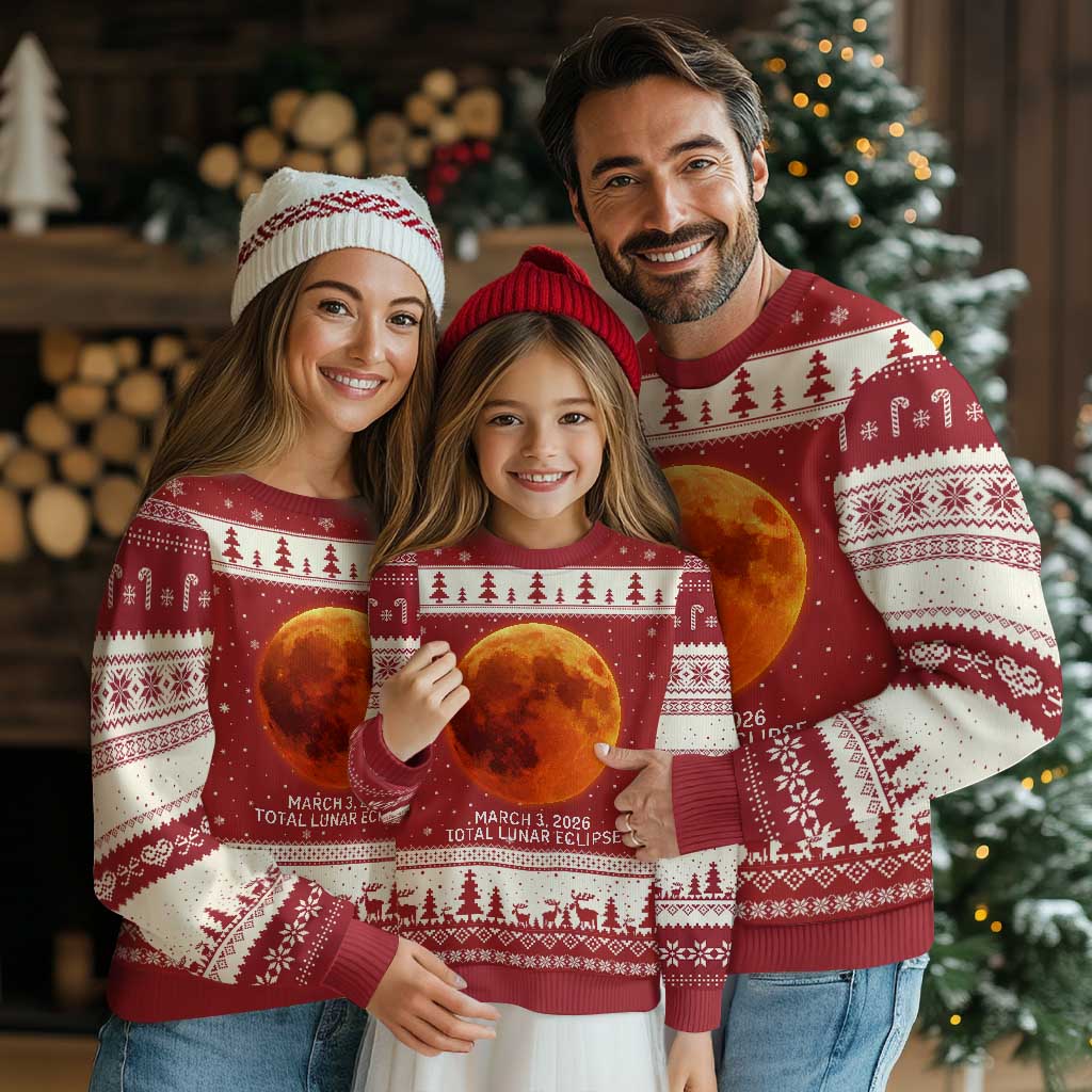 Blood Moon Total Lunar Eclipse March 3 2026 Ugly Christmas Sweater Blood Moon Astronomy Souvenir Graphic