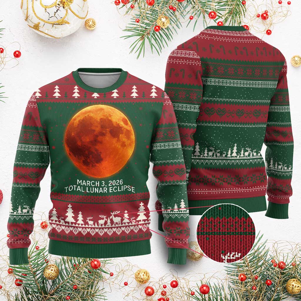 Blood Moon Total Lunar Eclipse March 3 2026 Ugly Christmas Sweater Blood Moon Astronomy Souvenir Graphic