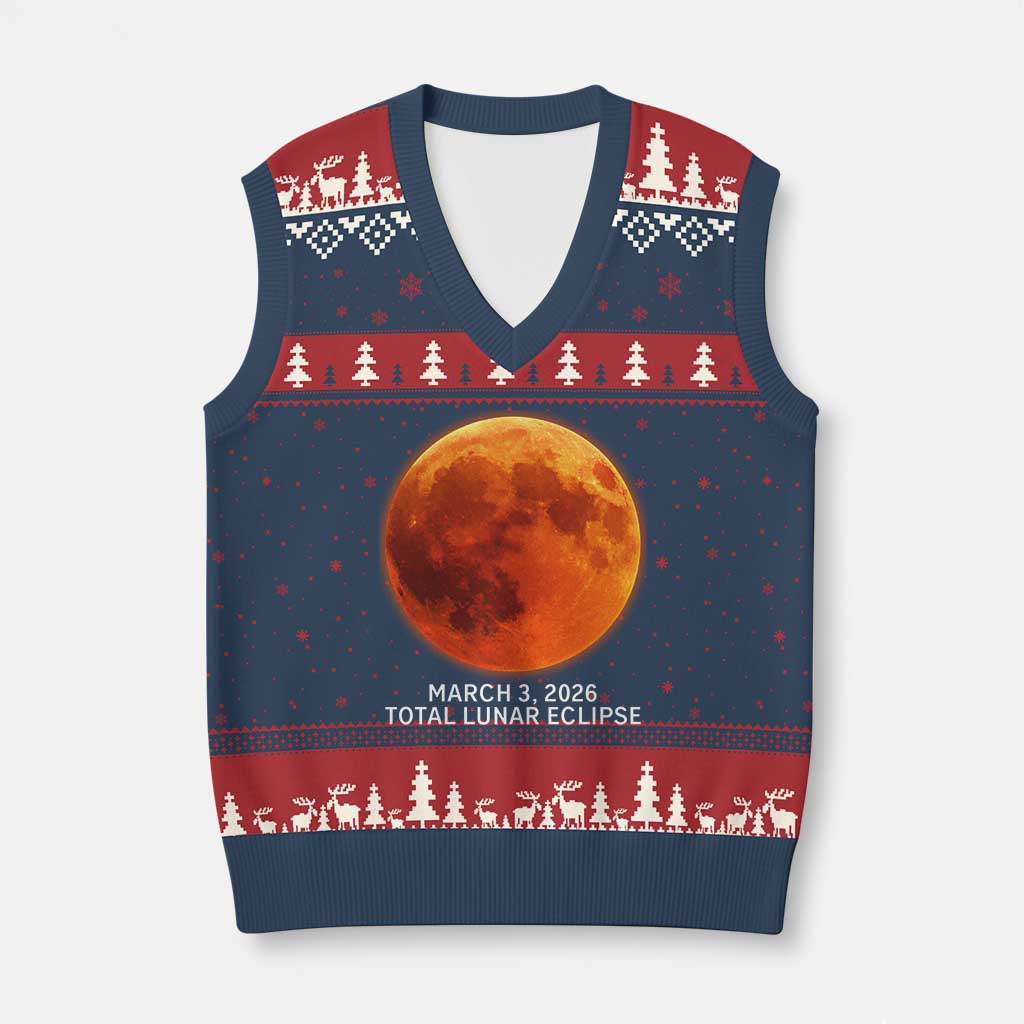 Blood Moon Total Lunar Eclipse March 3 2026 V-Neck Knit Sweater Vest Blood Moon Astronomy Souvenir Graphic