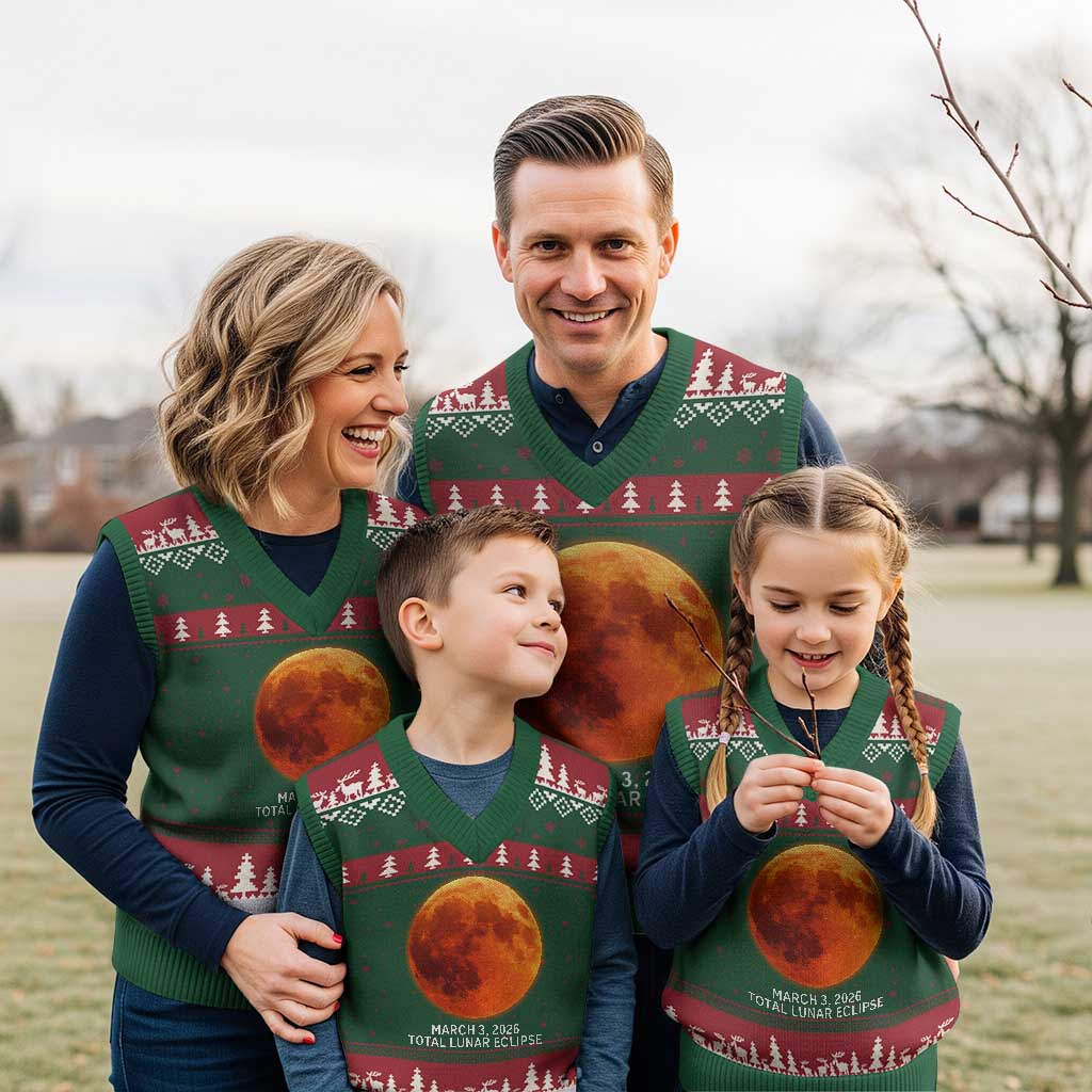 Blood Moon Total Lunar Eclipse March 3 2026 V-Neck Knit Sweater Vest Blood Moon Astronomy Souvenir Graphic