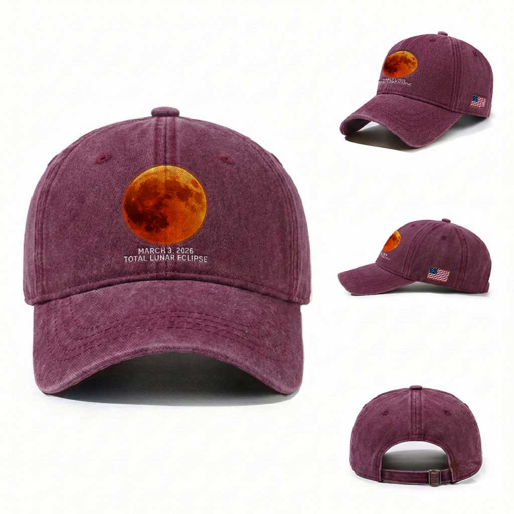 Blood Moon Total Lunar Eclipse March 3 2026 Washed Cotton Baseball Cap Blood Moon Astronomy Souvenir Graphic