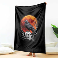 Gothic Raven on Skull Blood Moon Throw Blanket Spooky Halloween Macabre Dark Art Graphic