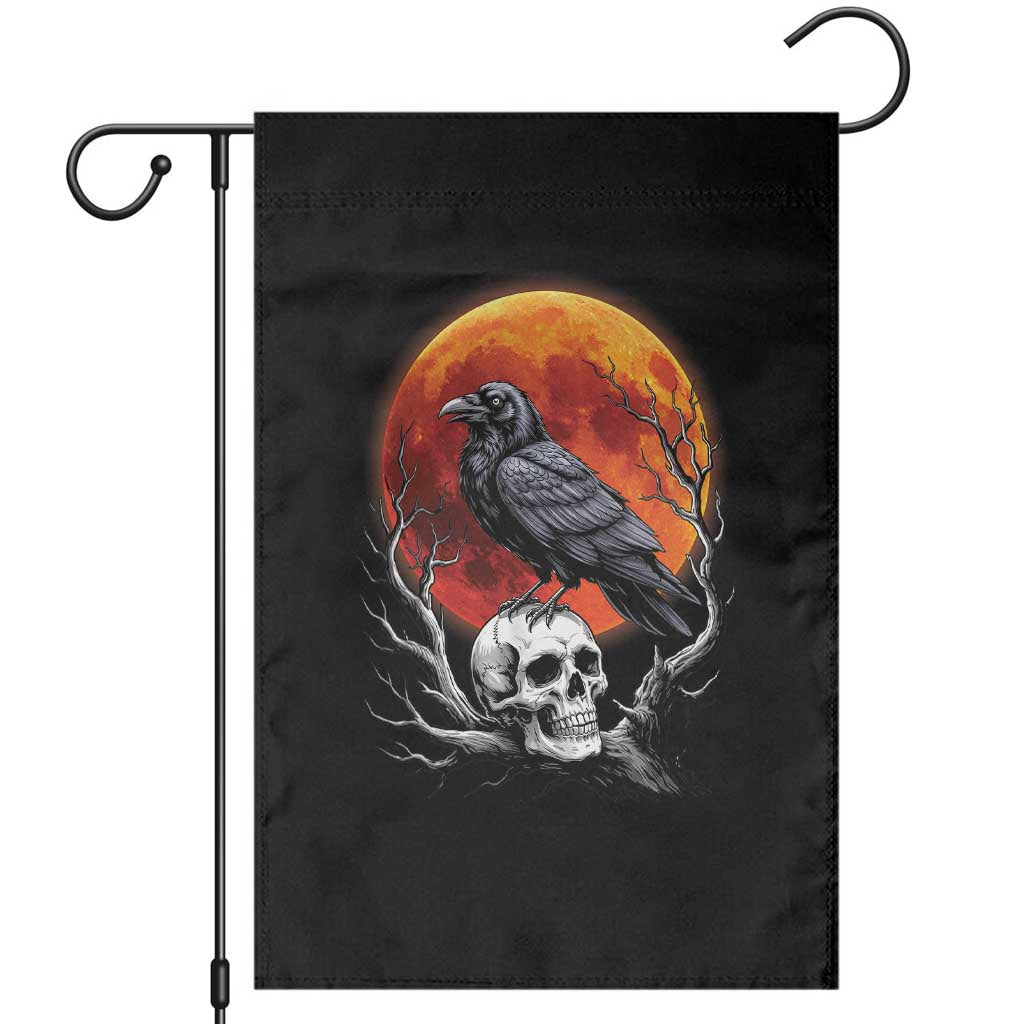 Gothic Raven on Skull Blood Moon Garden Flag Spooky Halloween Macabre Dark Art Graphic