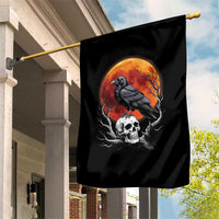 Gothic Raven on Skull Blood Moon Garden Flag Spooky Halloween Macabre Dark Art Graphic