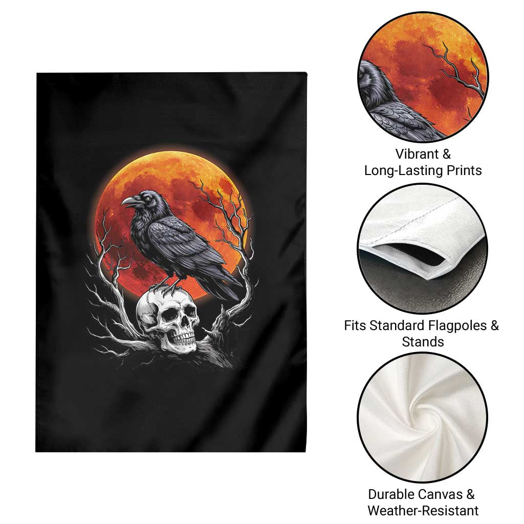 Gothic Raven on Skull Blood Moon Garden Flag Spooky Halloween Macabre Dark Art Graphic