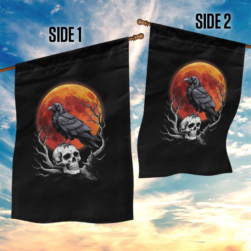 Gothic Raven on Skull Blood Moon Garden Flag Spooky Halloween Macabre Dark Art Graphic