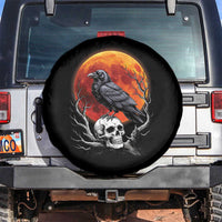 Gothic Raven on Skull Blood Moon Spare Tire Cover Spooky Halloween Macabre Dark Art Graphic