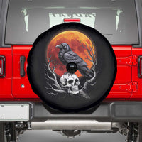 Gothic Raven on Skull Blood Moon Spare Tire Cover Spooky Halloween Macabre Dark Art Graphic