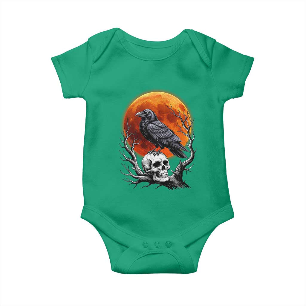 Gothic Raven on Skull Blood Moon Baby Onesie Spooky Halloween Macabre Dark Art Graphic