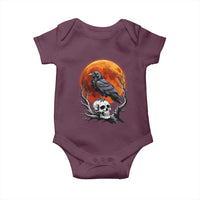Gothic Raven on Skull Blood Moon Baby Onesie Spooky Halloween Macabre Dark Art Graphic