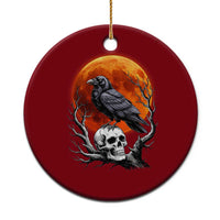 Gothic Raven on Skull Blood Moon Ceramic Ornament Spooky Halloween Macabre Dark Art Graphic