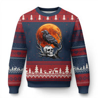Gothic Raven on Skull Blood Moon Ugly Christmas Sweater Spooky Halloween Macabre Dark Art Graphic