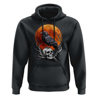Gothic Raven on Skull Blood Moon Hoodie Spooky Halloween Macabre Dark Art Graphic