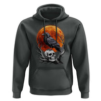 Gothic Raven on Skull Blood Moon Hoodie Spooky Halloween Macabre Dark Art Graphic
