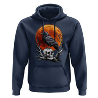 Gothic Raven on Skull Blood Moon Hoodie Spooky Halloween Macabre Dark Art Graphic
