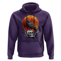 Gothic Raven on Skull Blood Moon Hoodie Spooky Halloween Macabre Dark Art Graphic