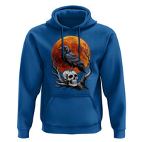 Gothic Raven on Skull Blood Moon Hoodie Spooky Halloween Macabre Dark Art Graphic