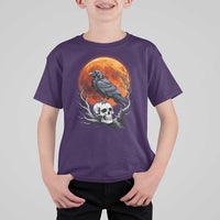 Gothic Raven on Skull Blood Moon T Shirt For Kid Spooky Halloween Macabre Dark Art Graphic