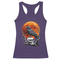 Gothic Raven on Skull Blood Moon Racerback Tank Top Spooky Halloween Macabre Dark Art Graphic