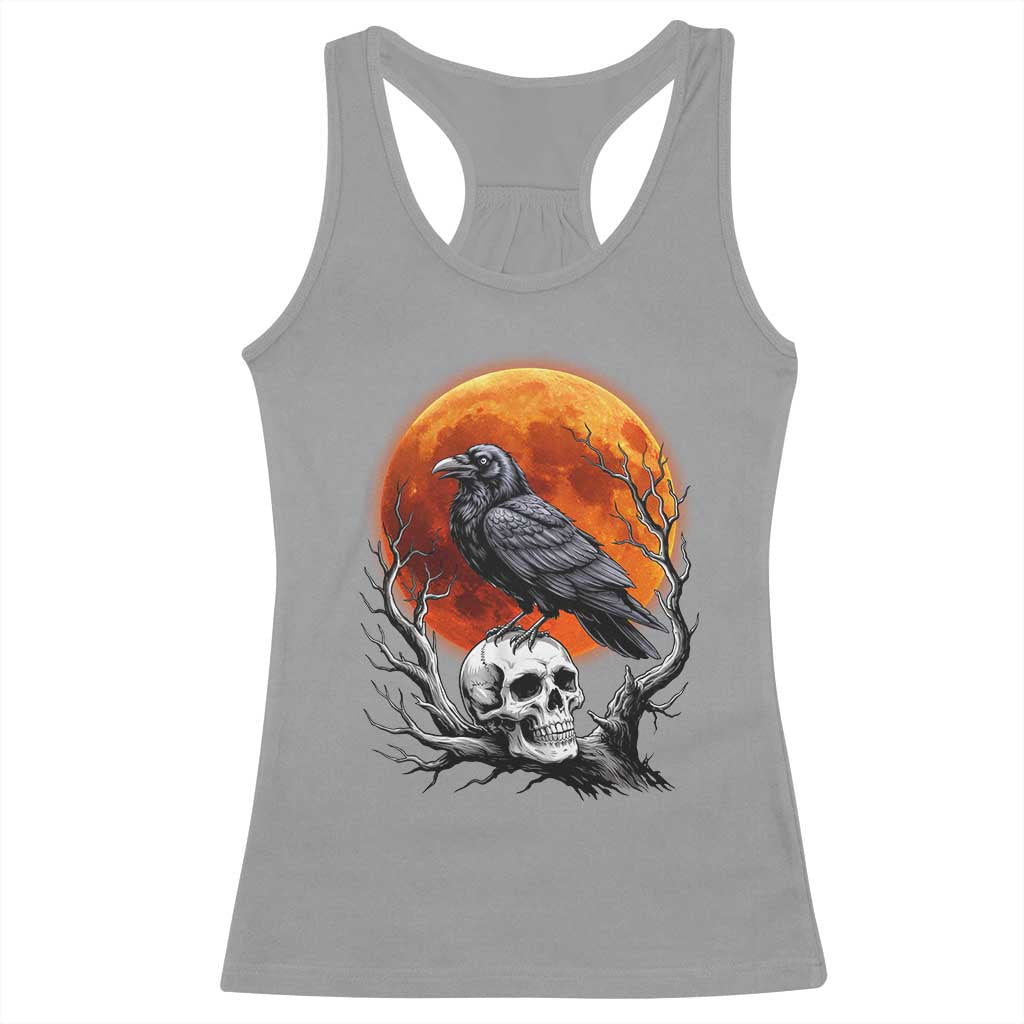 Gothic Raven on Skull Blood Moon Racerback Tank Top Spooky Halloween Macabre Dark Art Graphic