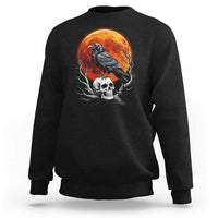 Gothic Raven on Skull Blood Moon Sweatshirt Spooky Halloween Macabre Dark Art Graphic