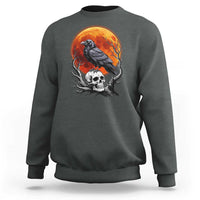 Gothic Raven on Skull Blood Moon Sweatshirt Spooky Halloween Macabre Dark Art Graphic