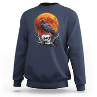 Gothic Raven on Skull Blood Moon Sweatshirt Spooky Halloween Macabre Dark Art Graphic