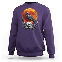 Gothic Raven on Skull Blood Moon Sweatshirt Spooky Halloween Macabre Dark Art Graphic
