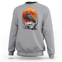 Gothic Raven on Skull Blood Moon Sweatshirt Spooky Halloween Macabre Dark Art Graphic